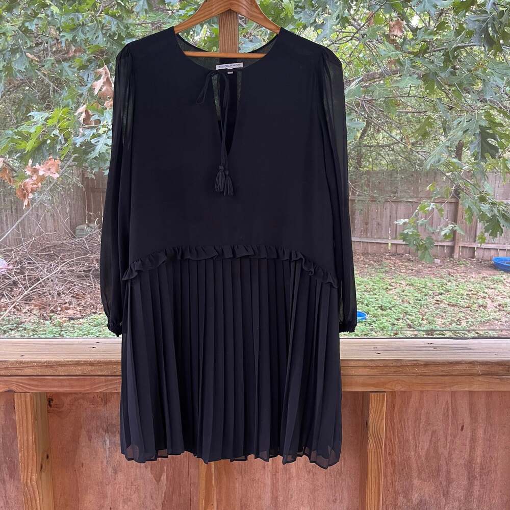 Rebecca Minkoff Women's Black Pleated Long Sleeve Dress Size L